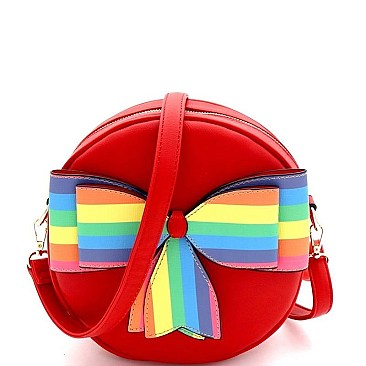 Multi-colored Striped Bow Accent Round Shoulder Bag