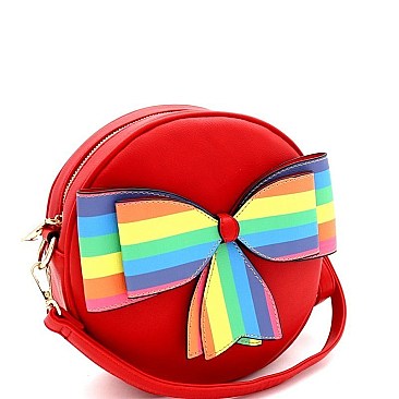 Multi-colored Striped Bow Accent Round Shoulder Bag