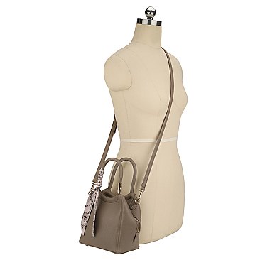 Leather Like Scarfed Celebrity Bucket Satchel Bag