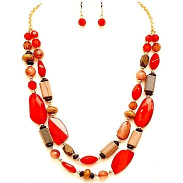 ZS0860-LP Wood Bead Necklace SET