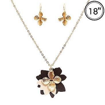 Metal Flower Charm Layer Leather Flower Necklace SET ZS0996-LP