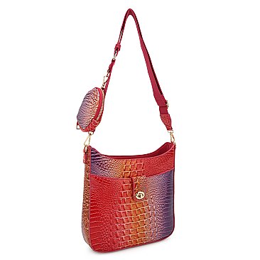 Rainbow Spliced Crocodile Pattern Single Shoulder Saddle Crossbody Bag