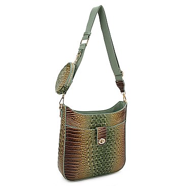 Rainbow Spliced Crocodile Pattern Single Shoulder Saddle Crossbody Bag