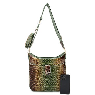 Rainbow Spliced Crocodile Pattern Single Shoulder Saddle Crossbody Bag