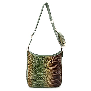 Rainbow Spliced Crocodile Pattern Single Shoulder Saddle Crossbody Bag