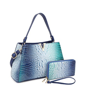 HANDBAGS 2- In1 Tie-Dye Croc -V- Emblem Bucket - Shoulder Handbag with Wallet