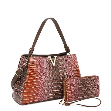USA DISTRIBUTORS 2- In1 Tie-Dye Croc -V- Emblem Bucket - Shoulder Handbag with Wallet