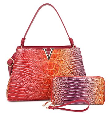 2- In1 Tie-Dye Croc -V- Emblem Bucket - Shoulder Handbag with Wallet