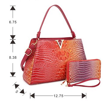 2- In1 Tie-Dye Croc -V- Emblem Bucket - Shoulder Handbag with Wallet