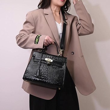 High Quality Croc Padlock Satchel Handbag
