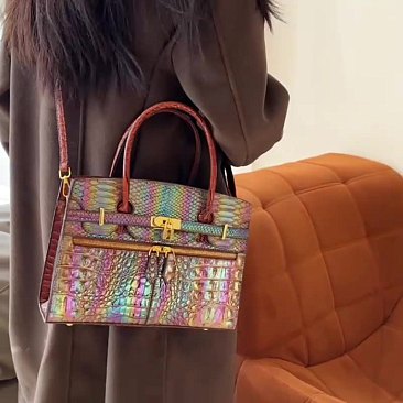 Exceptional Crocodile Padlock Multi Tone Satchel