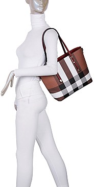 3 In 1 Checker Design Tote Wallet Set - Classic
