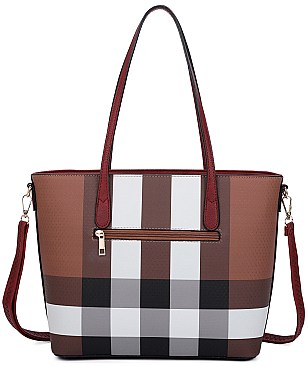 3 In 1 Checker Design Tote Wallet Set - Classic