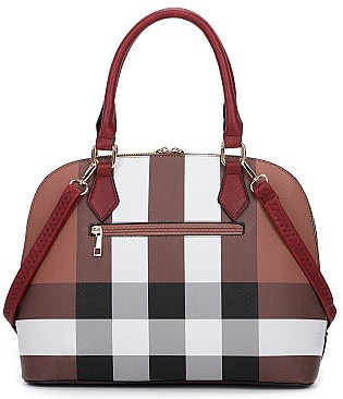 3 in1 Plaid Checker Dome Satchel Set