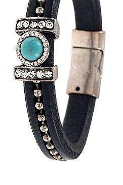 GEM ACCENT LEATHER BRACELET