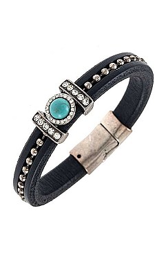 GEM ACCENT LEATHER BRACELET
