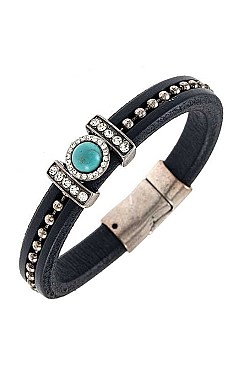 GEM ACCENT LEATHER BRACELET