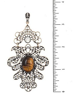 ORNATE STONE ACCENT RHINESTONE PAVE EARRING