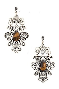 ORNATE STONE ACCENT RHINESTONE PAVE EARRING