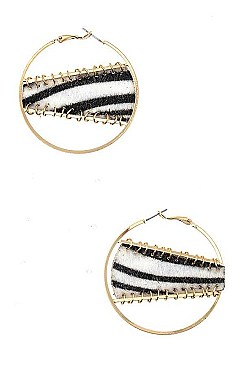 RING ACCENT MIX PRINT ROUND EARRING