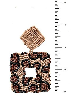 BEADED ANIMAL PRINT SQUARE DROP EARRING