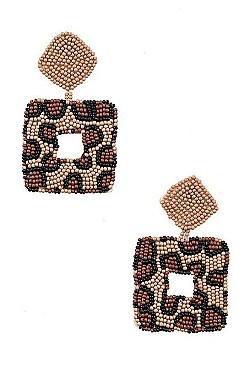 BEADED ANIMAL PRINT SQUARE DROP EARRING