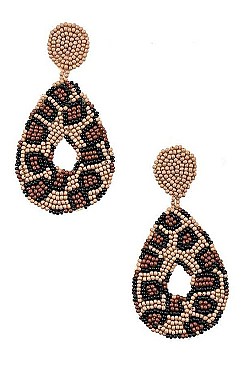 BEADED ANIMAL PRINT TEARDROP EARRING