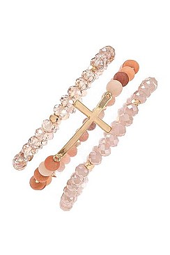 TRIPLE BEAD CROSS ACCENT BRACELET SET