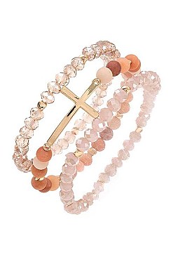 TRIPLE BEAD CROSS ACCENT BRACELET SET