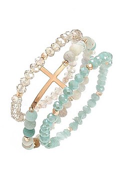 TRIPLE BEAD CROSS ACCENT BRACELET SET