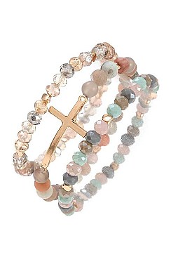 TRIPLE BEAD CROSS ACCENT BRACELET SET