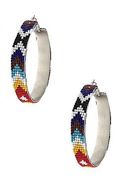 BEAD PATTERN TRIBAL HOOP EARRING
