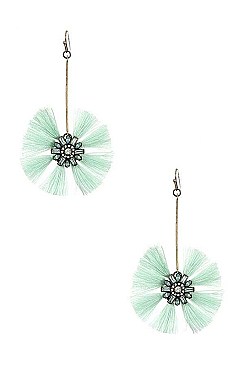 TASSEL TRIM FLORAL GEM DROP EARRING