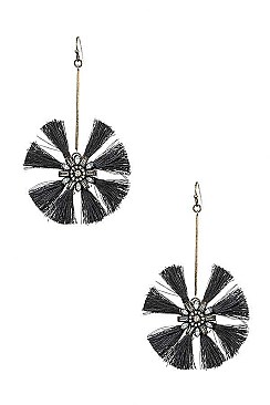 TASSEL TRIM FLORAL GEM DROP EARRING