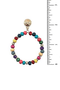 ROUND WOOD BEAD DANGLE EARRING