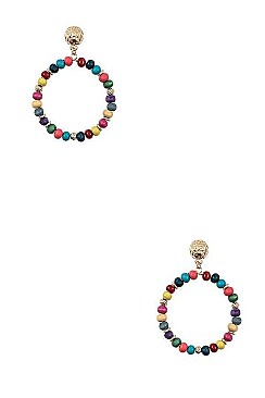 ROUND WOOD BEAD DANGLE EARRING