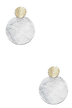 ROUND METALLIC DISK DROP EARRING
