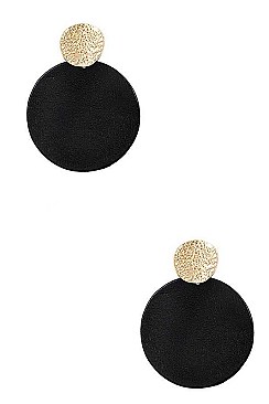 ROUND METALLIC DISK DROP EARRING