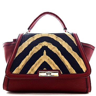 Zebra Print Twist-lock Flap Top Large Size Satchel