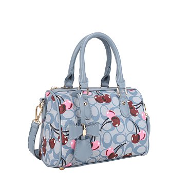 WHOLESALE BLUE Oval Cherry Print Satchel