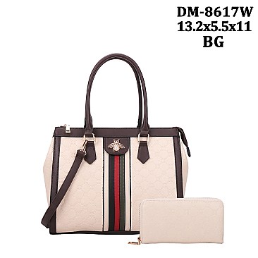 2 IN 1 Stylish Bee Accent Satchel Wallet Set