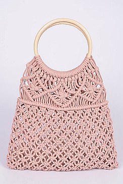 Round Handle Cotton Crochet Summer Bag