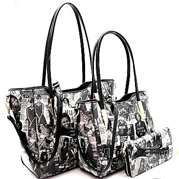 OBAMA MAGAZINE HANDBAGS, 3 IN 1 TWIN TOTE WALLET SET