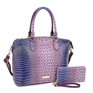 Tie-Dyed Crocodile Satchel Set with Wallet