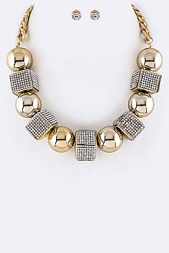 Posh Fashion Ball Crystal Cube Necklace Set LA-MS7049