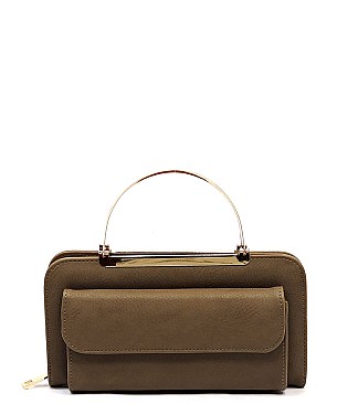 Round Top Handle Crossbody Clutch Wallet