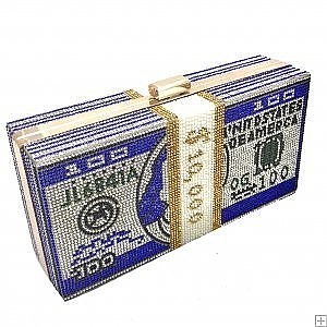 SPARKLE RHINESTONE CASH 10K MONEY PRINT DESIGN CLUTCH