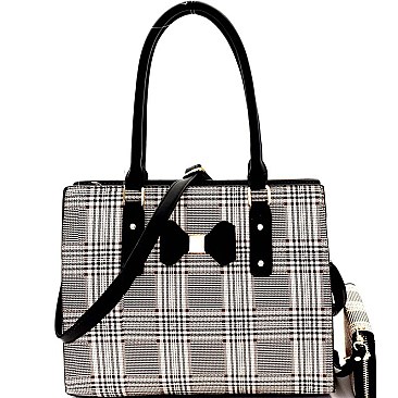 Bow Accent Plaid Pattern BOUTIQUE Satchel Wallet SET