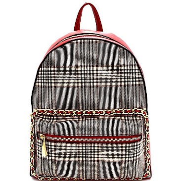 Chain Accent Plaid Pattern Fashion Backpack AGZ6946-LP