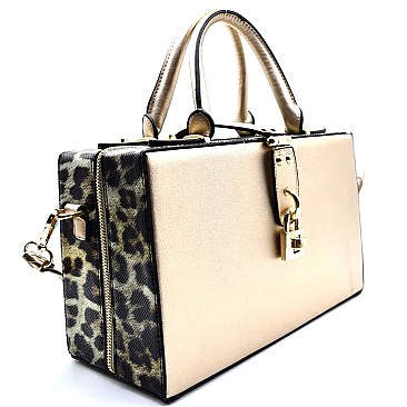 AL632-LP Leopard Trim Turn-lock Boxy Satchel